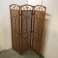 昭和レトロ　オールドラタン　3連スクリーン　衝立　籐製品