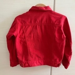 キッズ服 100cm デニムジャケット ワッペン付 ジャンパー 赤 アメリカンの画像