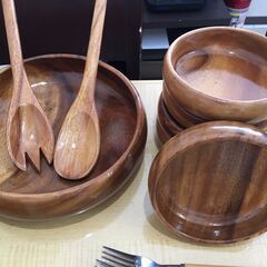 新品未使用　木製サラダボウルセット＆wooden spice basket　Ｌ-178の画像