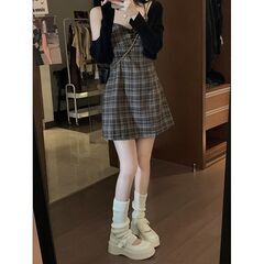 膝上 ワンピース レディース チェック 新品の画像