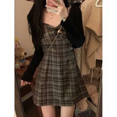 膝上 ワンピース レディース チェック 新品の画像