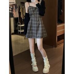 膝上 ワンピース レディース チェック 新品の画像