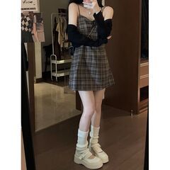 膝上 ワンピース レディース チェック 新品の画像