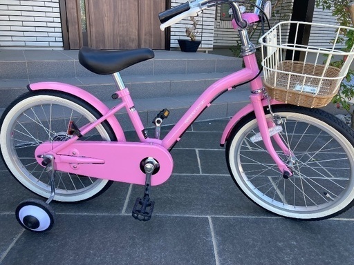 美品)キッズ自転車18インチピンク、カゴ付き、ベル付き、補助輪