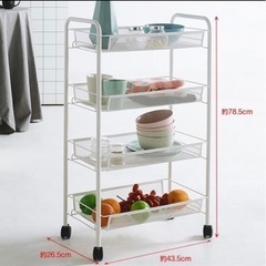 スリム　キッチンワゴン　4段　ホワイトの画像