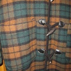 フード付き　ハーフコート　ダッフィルコート　チェック柄　昭和レトロ　古着の画像