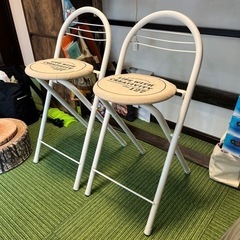 美品 カウンターチェア 2個 折りたたみ 座面カバー 