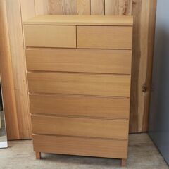 219)【美品】無印良品 MUJI オーク材 木製 チェスト 6段 7杯 ワイド ナチュラル シンプル ハイタイプ 収納家具 タンス 北欧スタイル
