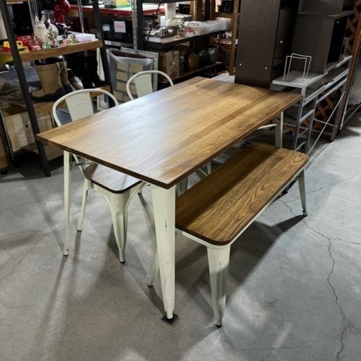 ☆人気の4人掛け!!☆ オシャレなビンテージ調家具!! ダイニングテーブル＆チェア+ベンチセット デレーナビンテージ ベガコーポレーション