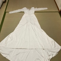 ウェディングドレス/デコルテが綺麗に見えるレースのスレンダードレスの画像