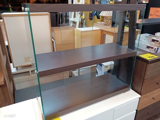 3段ガラスシェルフ　コレクション棚　ブラウン　サイズ（約）幅81.5cm×奥30㎝×高77cm　　■近隣配送無料 買取GO‼　栄和店