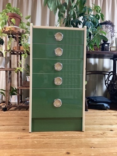レトロポップ　ビンテージ緑色チェスト5段　昭和レトロ