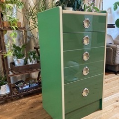 レトロポップ ビンテージ緑色チェスト5段 昭和レトロ