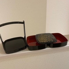 【新品未使用】漆器 手提 お正月 二段重箱 お重 重箱 和菓子の画像