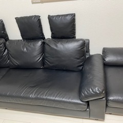 ソファー 3人掛け カウチソファー  肘付き カウチソファ オットマン レザー ブラックの画像
