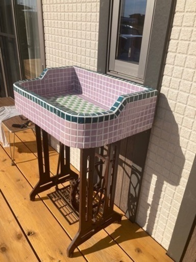 昭和レトロ　タイルシンクSサイズ　ガーデニングシンク　ミシン脚付③