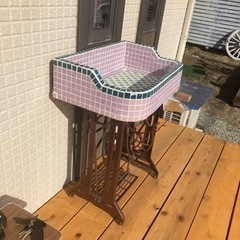 昭和レトロ　タイルシンクSサイズ　ガーデニングシンク　ミシン脚付③の画像