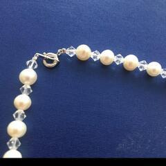 淡水パール&クリスタルガラス　ロングネックレスの画像