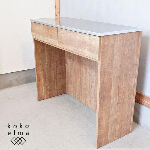 DAIMARU(家具の大丸)のCretty(クレッティ)間仕切りカウンターです。空間を仕切れるナチュラルモダンなキッチン収納。天然木調の風合いとシャープなステンレス天板が魅力のカウンター収納です♪DK319