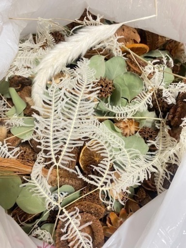 袋いっぱいのドライ木の実　ドライフラワー