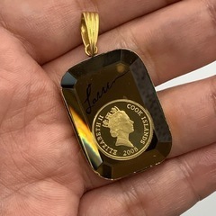 K24 コイン付 ペンダントトップ 枠K18金 ガラス 12.8g