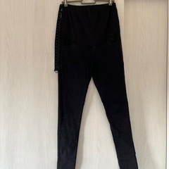 マタニティ 産前産後　レギンス デニム ズボン　ブラック　Lの画像