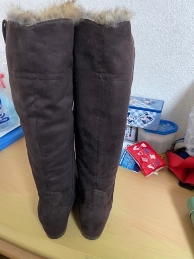 新品　中側豹柄ファースエードロングブーツ
