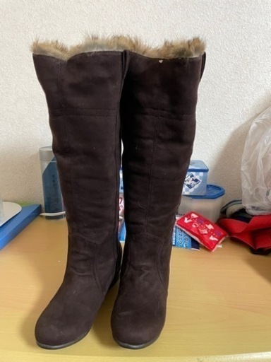 新品　中側豹柄ファースエードロングブーツ