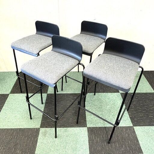 JOIFA ハイチェア 4脚 セット カウンター ダイニング 家具 キッチン グレー×ブラック おしゃれ シンプル 店舗 喫茶店
