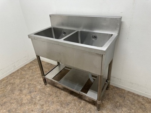 ステンレス　業務用　２槽シンク流し台　厨房　店舗　飲食店　W９０ｘＤ４５ｘＨ８０㎝