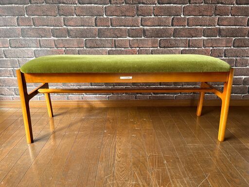 美品＊カリモク６０ ベンチ グリーンモケット