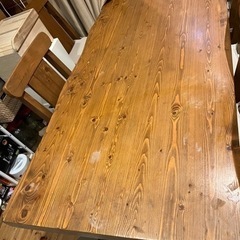 カリモク 無印良品 好きな方に 一枚板の五脚 ダイニングテーブル 長椅子別売りありの画像