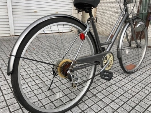 【27インチ自転車】6段変速　LEDオートライト付　BAA認定車❗️リヤタイヤ、前かご、鍵新品❗️スペアキーあり　若林自転車　浜大津　