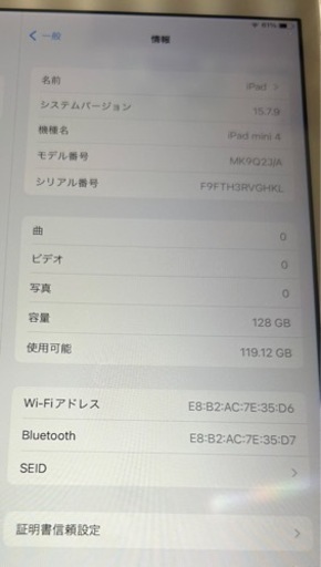 ipad mini 4本体 128GB