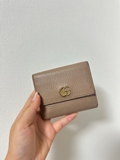 【決まりました】グッチ GG マーモント 三つ折り財布 レザー ダスティーピンク