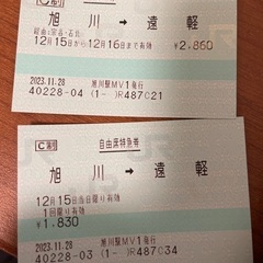 旭川ー遠軽　特急券　送料込み