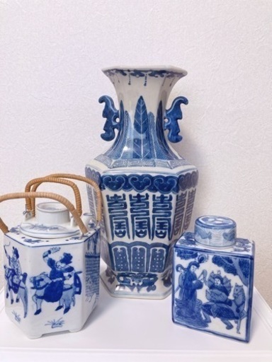 中華陶器セット（茶器・花瓶）値下げしました