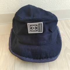 美品 CHANEL シャネル スポーツ ココマーク ラバーワッペン ドローコード ハット 帽子 キャップ ネイビー S  A28303