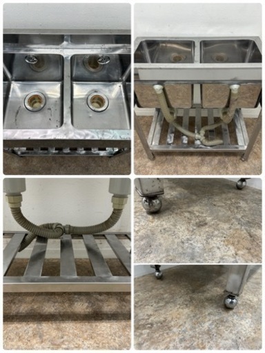 ステンレス　業務用　２槽シンク流し台　厨房　店舗　飲食店　W７５０ｘD４５０ｘＨ８００ｍｍ