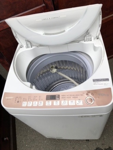 北九州市内配送無料　保証付き　2021年式7.0kg　SHARP 全自動洗濯機 ES-T713-T （ブラウン） 洗濯機本体