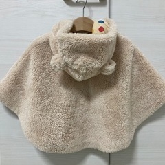 【美品】ミキハウス ホットビスケッツ ポンチョ  ベージュ 70-90cmの画像