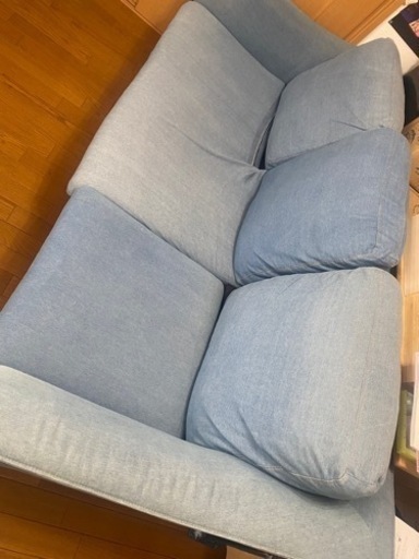 【定価15万程】3人掛け　デニム地ソファー　オットマン付き