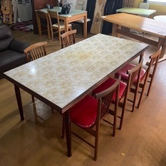  P0557 ダイニングテーブル　椅子5脚付き　昭和レトロ　テー...