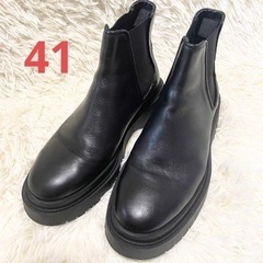 【美品】26.5cm ZARA レザーブーツ サイドゴア 人気商品