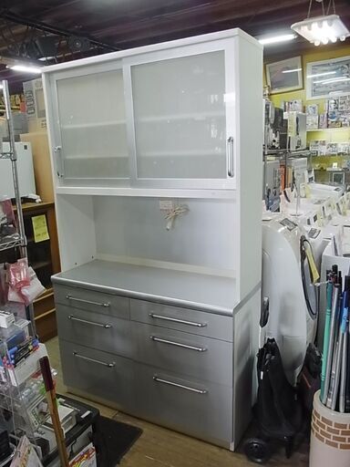 サミー　キッチンボード　レンジボード　ホワイト　シルバー　キッチン家電収納　レンジ台　食器棚　大型