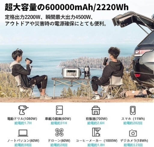 PryMAX Batto 2200 ポータブル電源 2200W 大容量 2220Wh/600000mA キャンプ　防災