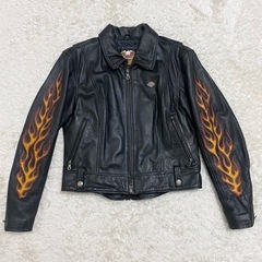 【希少】ハーレーダビットソン　ライダースジャケット　ファイヤー　レザー　Mサイズの画像