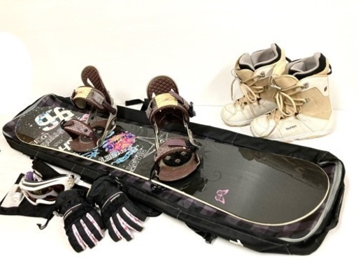 【SOLD OUT】レディース！◆スノーボード オールインワン 豪華 6点セット◆ボード／ビンディング／burton ブーツ／グローブ／ゴーグル／ケース 美品