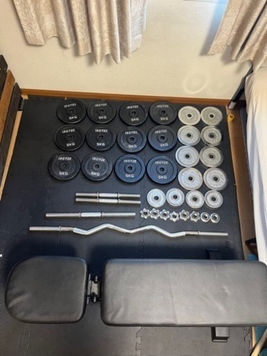 筋トレ　ダンベル　5kgプレート　ベンチ　セット