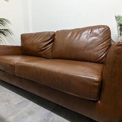 【2回目値下げしました】ブラウンレザーソファ 2人掛け オットマン有り